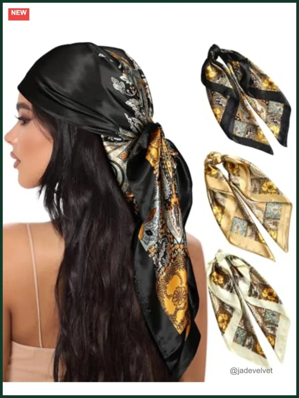 Satin Head Scarves for Women 3 Pack 35 Inch Hair Scarf Silk Like